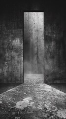 A black and white photo of a door in an old building, AI