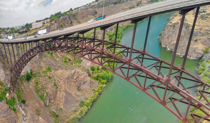 Perrine Memorial Bridge aerial view in Jerome, Idaho