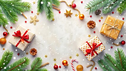 Holiday Background With Christmas Gifts on White, Copy Space