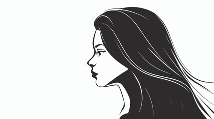 Young Woman silhouette with long hair in simple