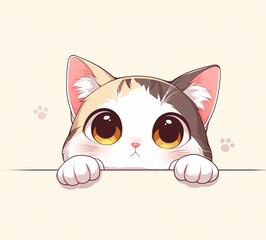 cartoon illustration of cute cat climbing on  wall edge, Generative Ai
