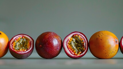 Fresh and appetizing passion fruits lined up neatly for the photoshoot