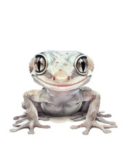 Ai Generated Art Watercolor Portrait Of Cute Childish Grey Gecko Iguana in Pastel Colors Isolated On White Background