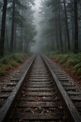 Fototapeta premium Misty Forest: Railroad in Natural Setting