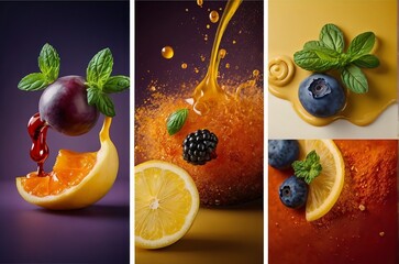 Assortment of tropical fruits on dark background, ideal for culinary concepts and healthy eating. AI generated