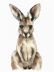 Ai Generated Art Watercolor Portrait Of Grey Kangaroo in Pastel Colors Isolated On White Background