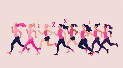 Young women run in a pink clothes with awareness 