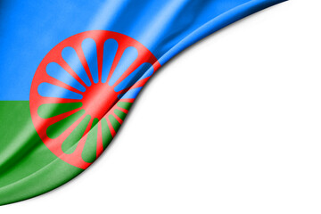 Romani people flag. 3d illustration. with white background space for text. Close-up view.