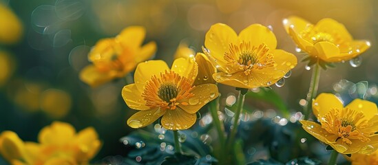 Yellow Flowers With Water Droplets