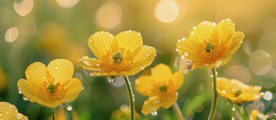 Yellow Flowers With Water Droplets