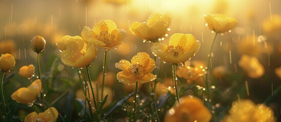 Yellow Flowers Covered in Water Droplets