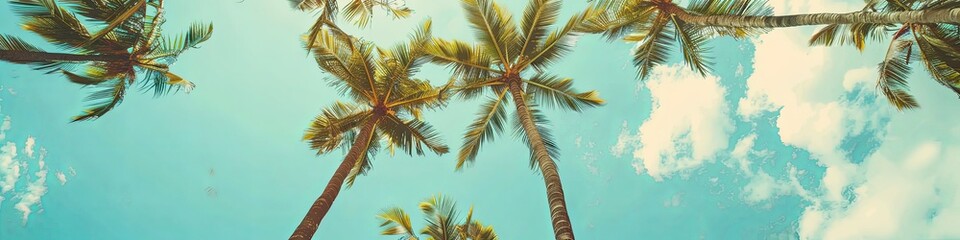 Vintage Gaze at Tropical Palms Against Azure Sky