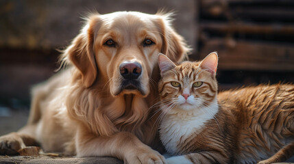 a cat and a dog with funny expression as the main picture and place it in the center of the frame сreated with Generative Ai