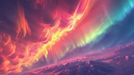 Aurora: An awe-inspiring 3D visualization of the aurora australis, featuring an array of colors including pink