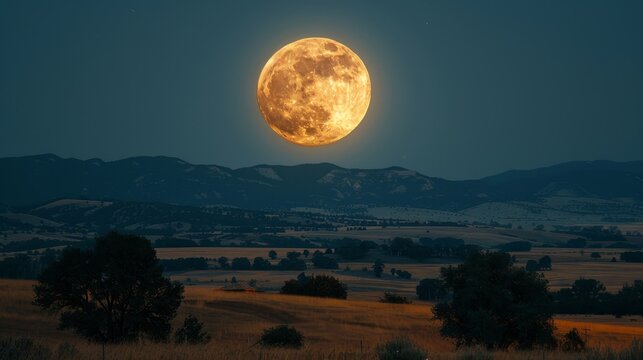 Moon: A breathtaking photo capturing the full moon rising over a serene landscape