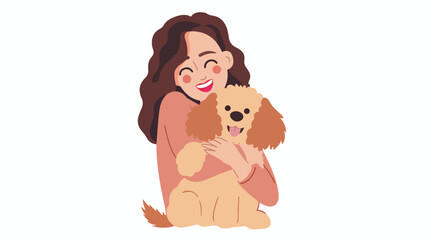 Happy dog in hands of pet owner. Person hugging doggy