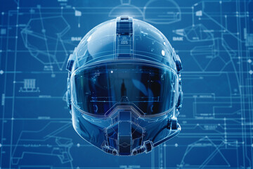 Helmet with a blueprint background