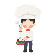 Cute chef holding frying pan