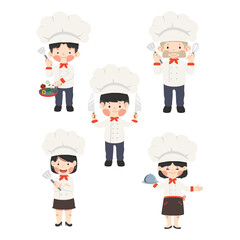 Happy Cute Kid In Chef Costume set