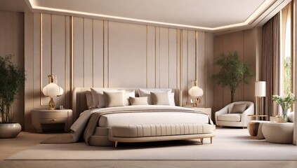 Luxury hotel room, bedroom. 3d rendering.
