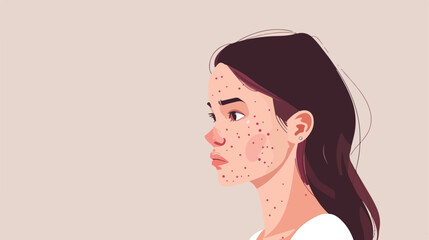 Young woman with acne problem on light background vector
