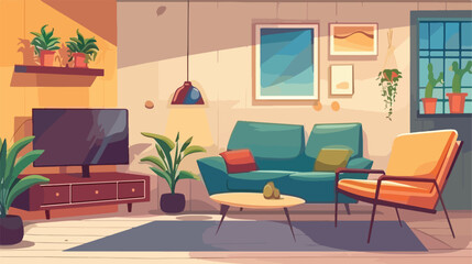 Living room interior. Comfortable sofa chair TV and h