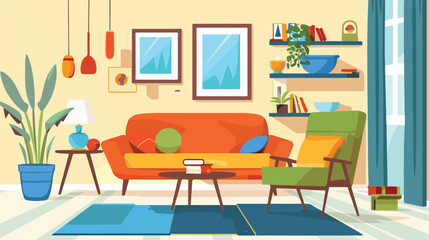 Living room interior. Vector flat cartoon illustration