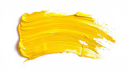 Yellow paint brush stroke isolated on white background. Abstract smears of oil paint.