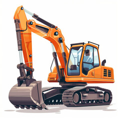 Bright orange vector illustration of a modern excavator on a white background, detailed and stylized.