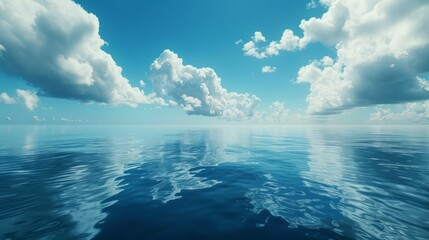 Large Body of Water Under Cloudy Blue Sky - obrazy, fototapety, plakaty