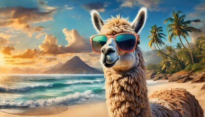 Llama Life: Beachside Chic with Sunglasses and Sand - A Tropical Twist