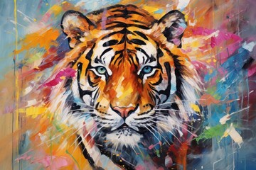 Naklejka premium Modern art of a tiger painting wildlife animal.
