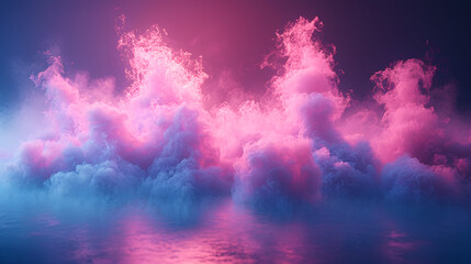 Dramatic clouds illuminated by pink and blue lights with reflection on water, fantasy concept for background and digital art design, Beautiful abstract modern blue backdrop for a product presentation - obrazy, fototapety, plakaty