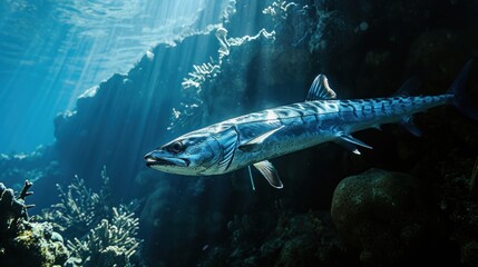 Fototapeta premium Barracuda in wild nature. Copy Space