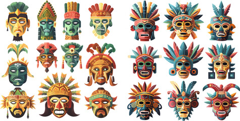 Zulu or aztec mask vector icons