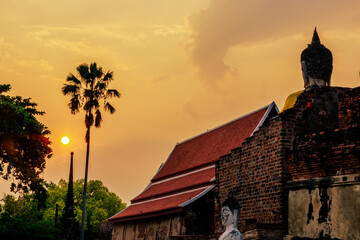 background of important religious tourist attractions in Ayutthaya Province of Thailand,Wat Yai...