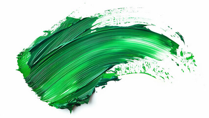 Green paint brush stroke isolated on white background. Abstract smears of oil paint.