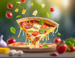 A Slice of Pizza Being Lifted From a Plate. Generative AI