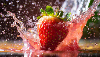 Strawberry Splashing Into Water. Generative AI