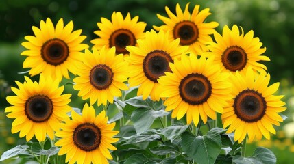 Fototapeta premium Vibrant close up of sunflowers in full bloom, detailed view of radiant sunflower petals