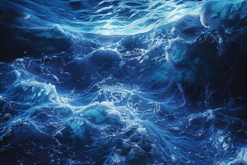 Hue of deep blues, a 3D representation of serene ocean depths, rich and immersive 