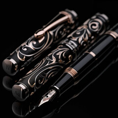 Naklejka premium Elegant Black Classic Fountain Pens: A Touch of Sophistication for Writing