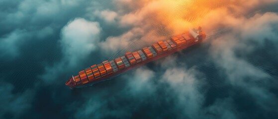 aerial view of cargo ship full with containers in the middle of ocean, Generative Ai