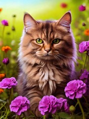 Naklejka na ściany i meble cat with flowers