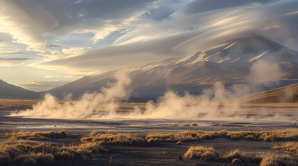 Sol de Manana geysers and fumaroles in Altiplano Boliv - obrazy, fototapety, plakaty
