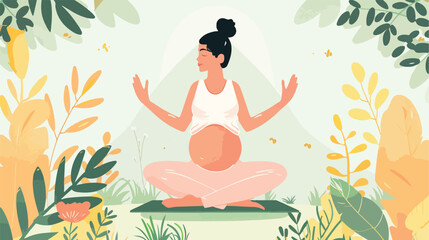 Pregnant woman doing prenatal yoga. Pregnancy health - obrazy, fototapety, plakaty