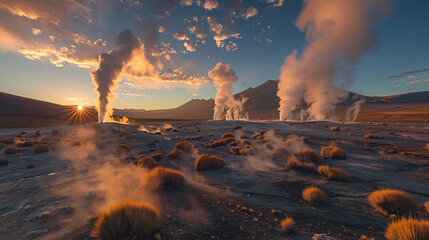 Sol de Manana geysers and fumaroles in Altiplano Boliv