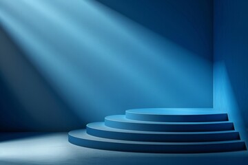 Obraz premium Abstract Architectural Design: Spotlight on Blue Circular Steps.