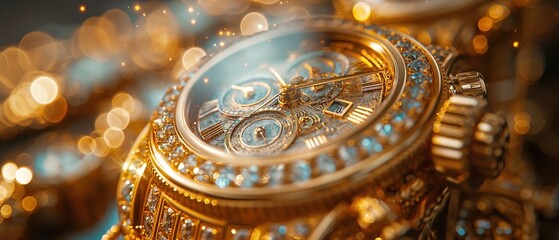 close up elegance luxury watch decorated with diamond and gold, Generative Ai