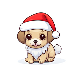 clipart kawaii, cute dog wearing a christmas hat, soft pastel colour scheme, white background сreated with Generative Ai